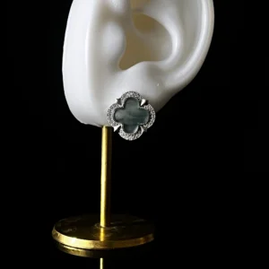 Translucent jade four‑leaf clover halo stud earrings natural jade clover‑shape dainty gemstone ear jewelry