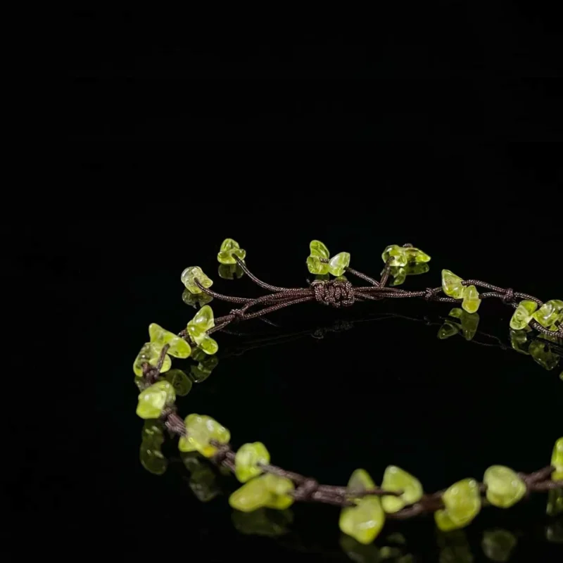 Peridot Chip Braided Bracelet, Hand Woven Adjustable Natural Gemstone Chip Wrist Bracelet
